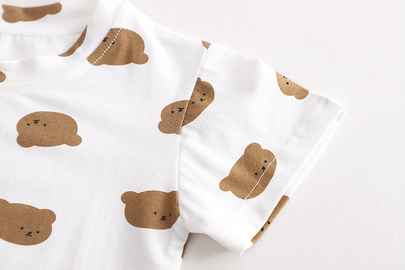 Tweedelig Outfit voor Jongens / Meisjes  T-shirt met Korte mouwen en Berenprint Jurk /Broekpak