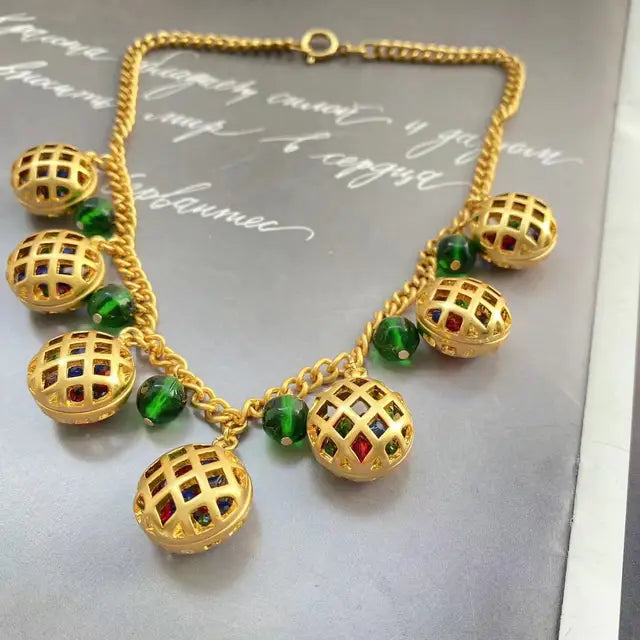Klassieke Vintage Statement Birdcage Oorbellen/Halsketting/Set van Legering met Gekleurde Kralen Imitatieparels voor Dames