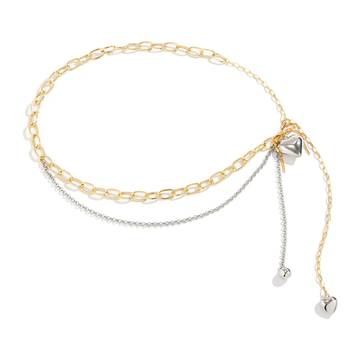 Modieuze Retro Elegante Metalen Aluminium Dubbellaagse Tailleketting met Liefdesstrik Kwastje/ Imitatieparels Kwastje voor Dames