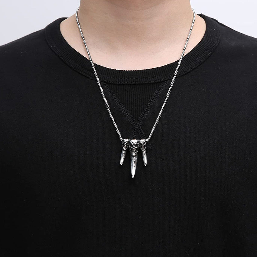 S925 Zilveren Halsketting met Schedel Indiaanse Wolf Tand voor Heren
