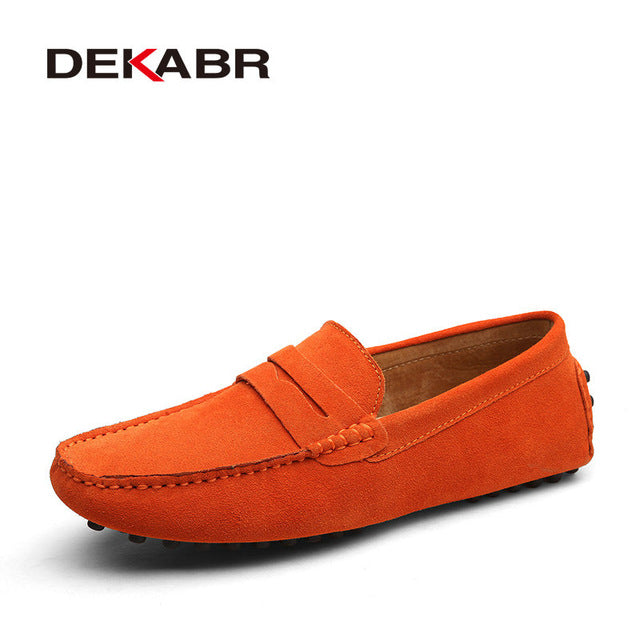 Eenvoudige Comfortabel Effen Kleur Slip- On Mocassins van Echt Leer met Flexibele Platte Rubberzool en Riden Neus  voor Heren, lichtgewicht rijschoenen