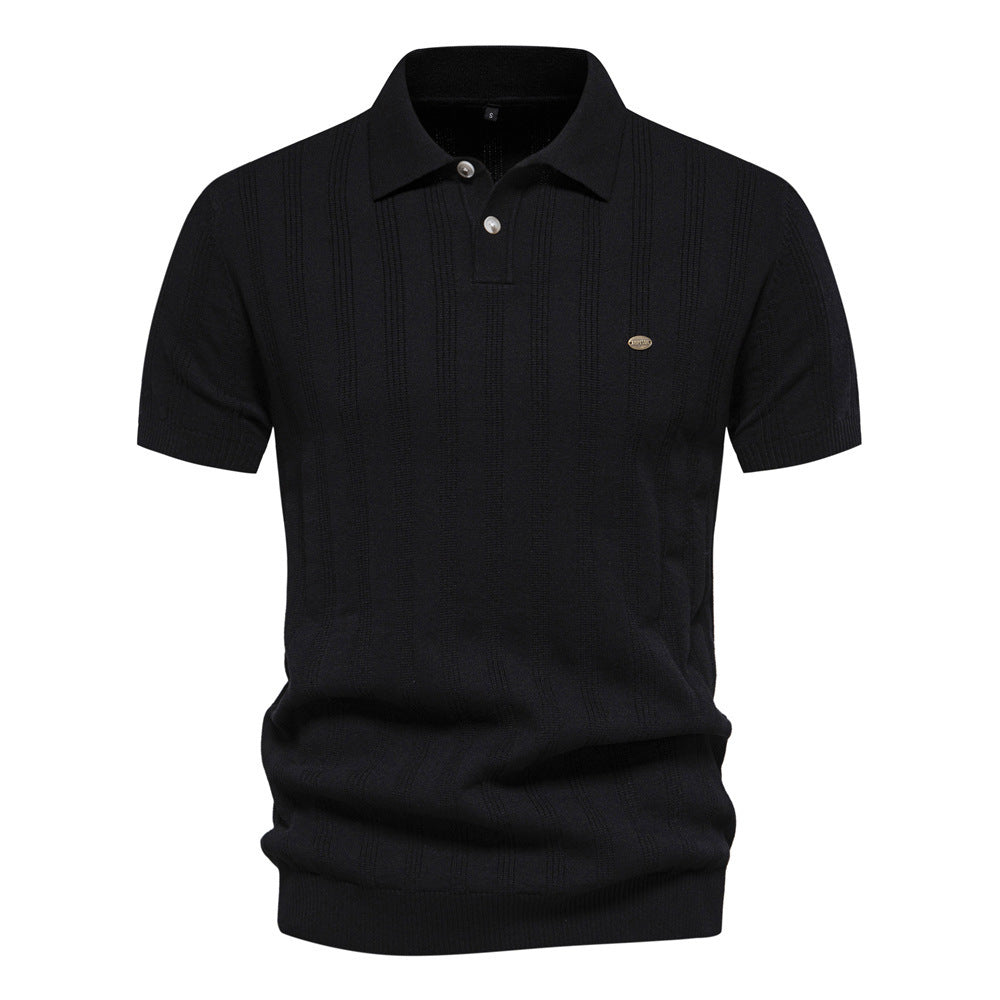 Europese Casual/ Business Vintage Poloshirt met Licht Geweven Streep en Revers voor Heren