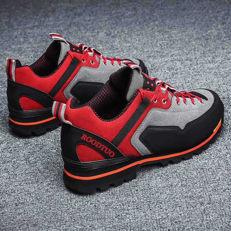 Europese en Amerikaanse Modieuze Casual Waterdichte Mid Wandelschoenen van Echt Leer & Mesh met Vetersluiting en Rubber Zool voor Heren