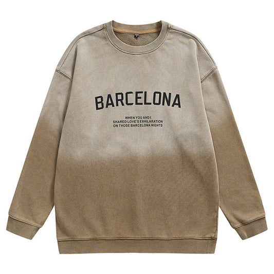 Amerikaanse Stijl Sweater van Katoen met Ronde Hals en Letterprint voor Heren & Jongens