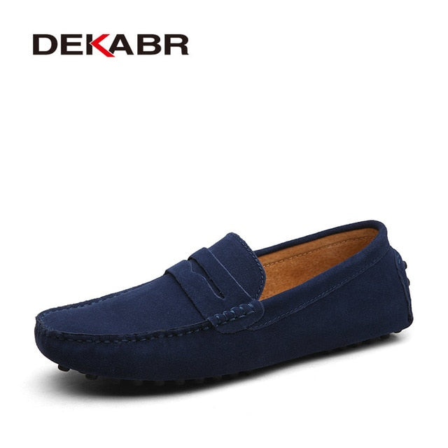 Eenvoudige Comfortabel Effen Kleur Slip- On Mocassins van Echt Leer met Flexibele Platte Rubberzool en Riden Neus  voor Heren, lichtgewicht rijschoenen