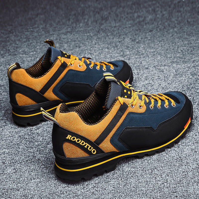 Europese en Amerikaanse Modieuze Casual Waterdichte Mid Wandelschoenen van Echt Leer & Mesh met Vetersluiting en Rubber Zool voor Heren