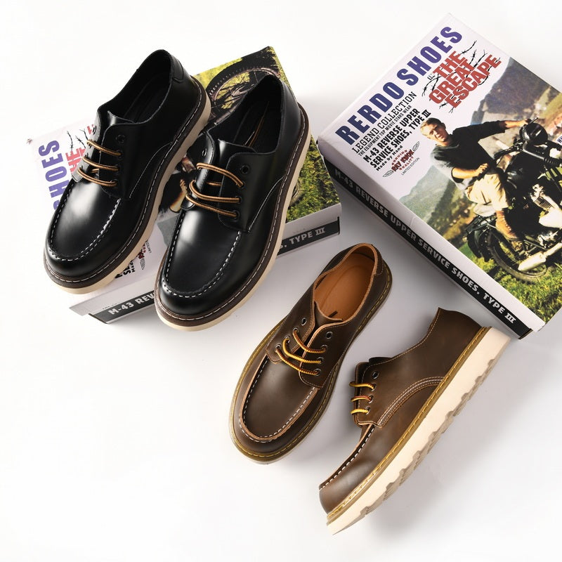 Amerikaanse Klassieke Casual/ Formele Retro Handgemaakte Platte Loafers van Echt Leer met  Ronde Neus en Vetersluiting voor Heren