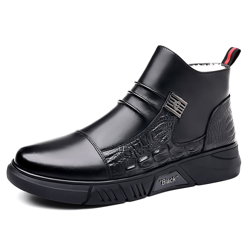 Trendy Casual Effen Kleur Britse Stijl Chelsea Boots van Echt Leer met Fleecevoering en Ronde Neus voor Heren