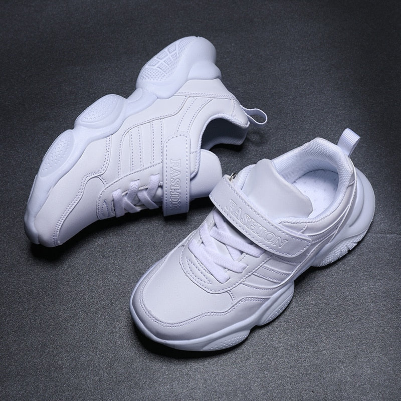 Trendy Casual Effen Kleur Ademende Sportieve Sneakers van PU-Leer met Strepen Accenten en Klittenbandsluiting