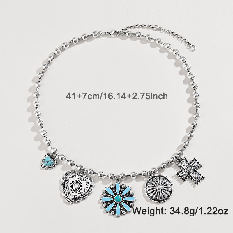 Gepersonaliseerde Turquoise Wax Touw/ Zilverkleurig Ketting met Reliëf Vintage Kruis Per Stuk voor Dames