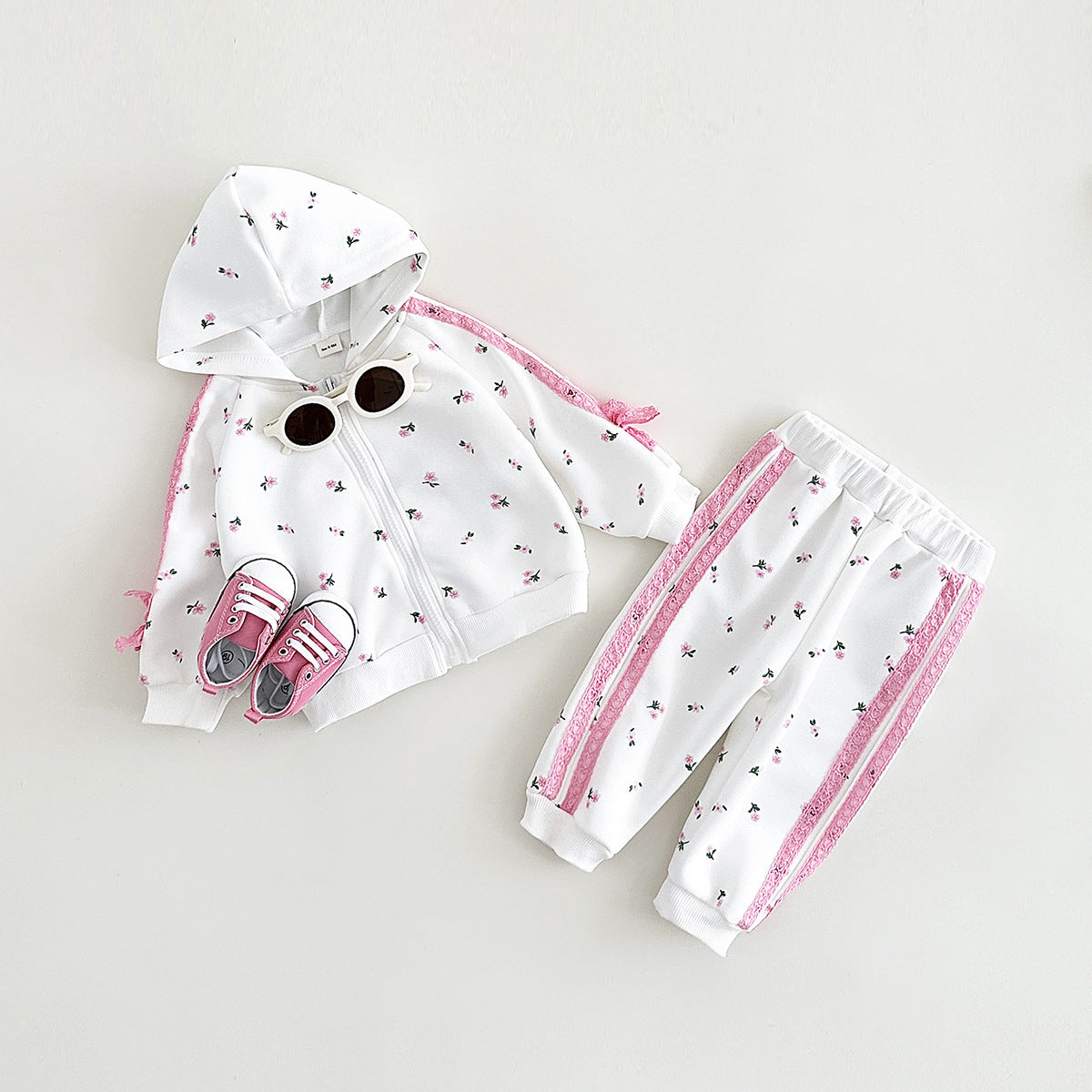 Casual 2-delig Set Sweatvest met Capuchon en Bloemenprint & Broek met Bloemenprint voor Meisjes