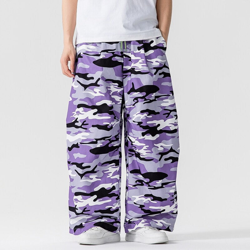 Trendy Casual Kleurrijke Gecamoufleerde Joggingbroek met Stretch en Losse Rechte Pijpen voor Jongens & Heren