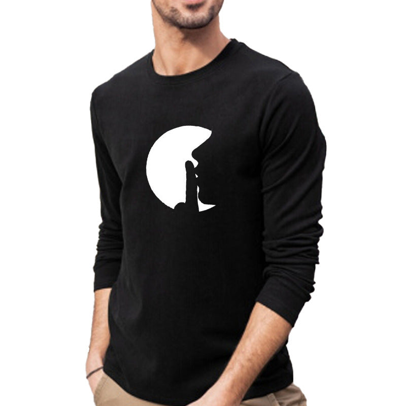 Amerikaans Trendy Effen Kleur Grace Jones Pop Icon Silhouette T-shirt met Ronde Hals en Lange Mouwen Voor Heren