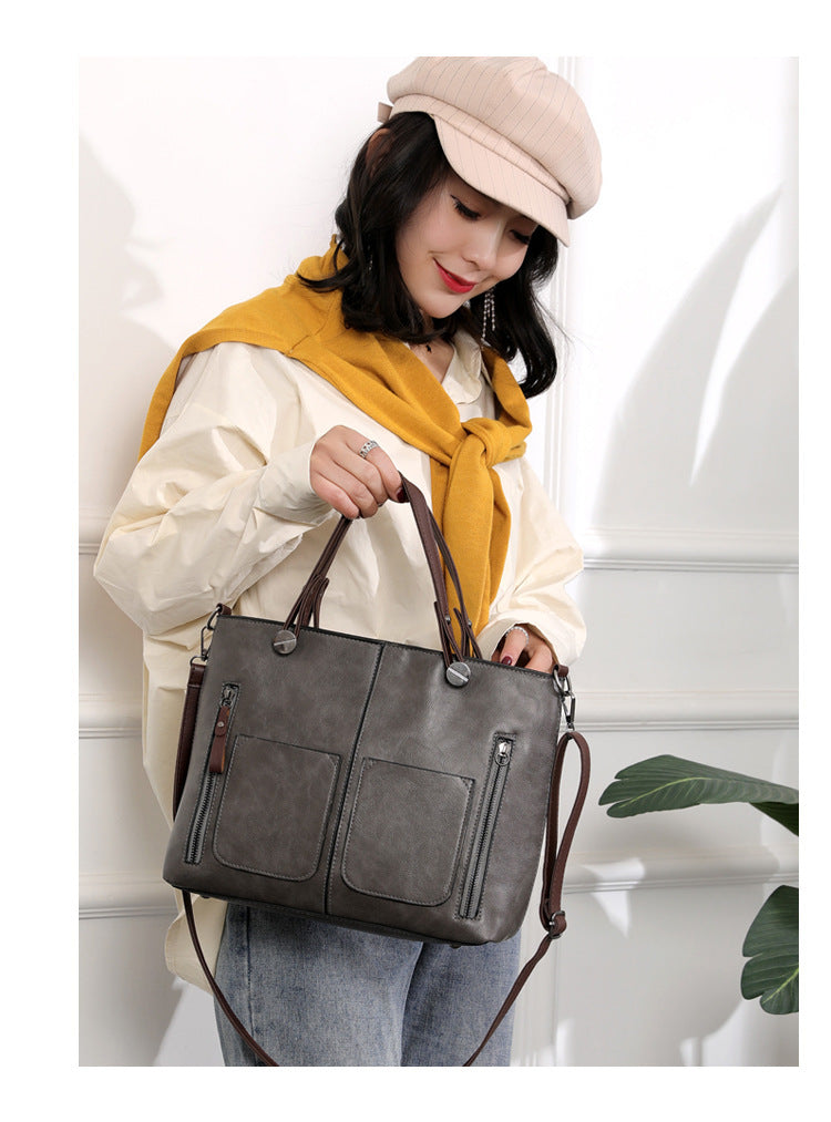 Grote retro-tas voor dames, eenvoudige crossbodytas