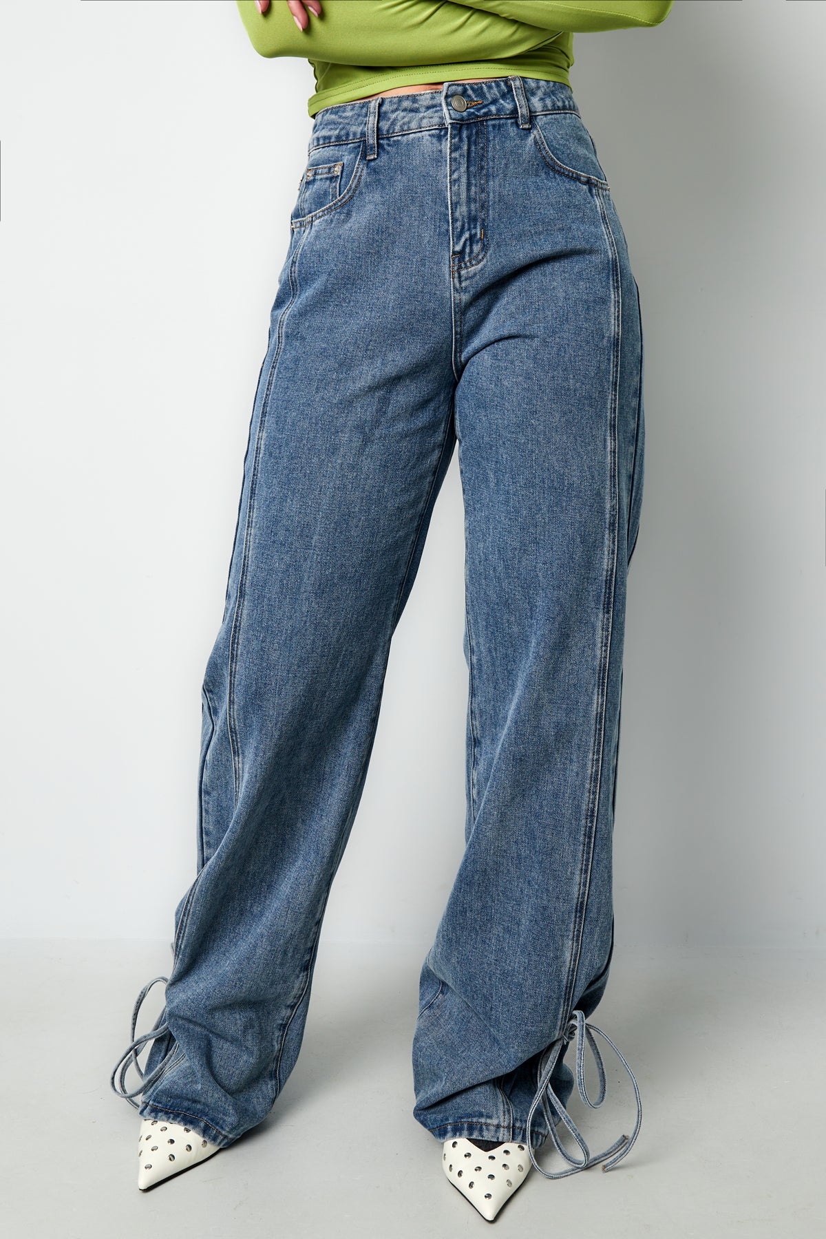 Cotton Woven Vrouwen Rechte Jeans Casual Knopen Detail