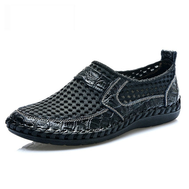 Klassieke Italiaanse Stijl Casual Kleurrijke Ademend Mesh Instapschoenen van Echt Leer voor Heren