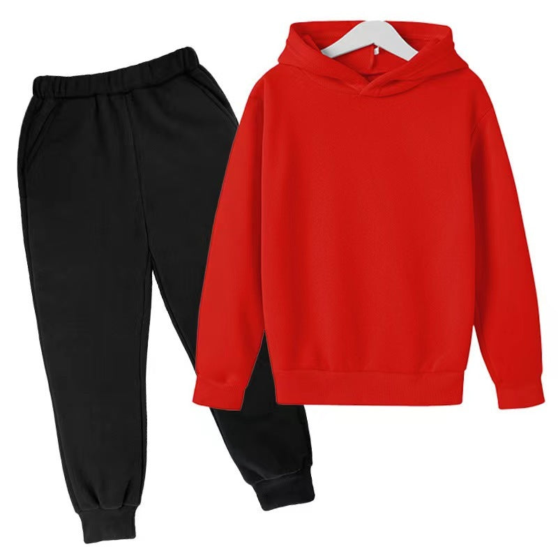 Tweedelige Set Casual Effen Kleur Fleece Hoodie & Joggingbroek voor Kinderen/ Tieners
