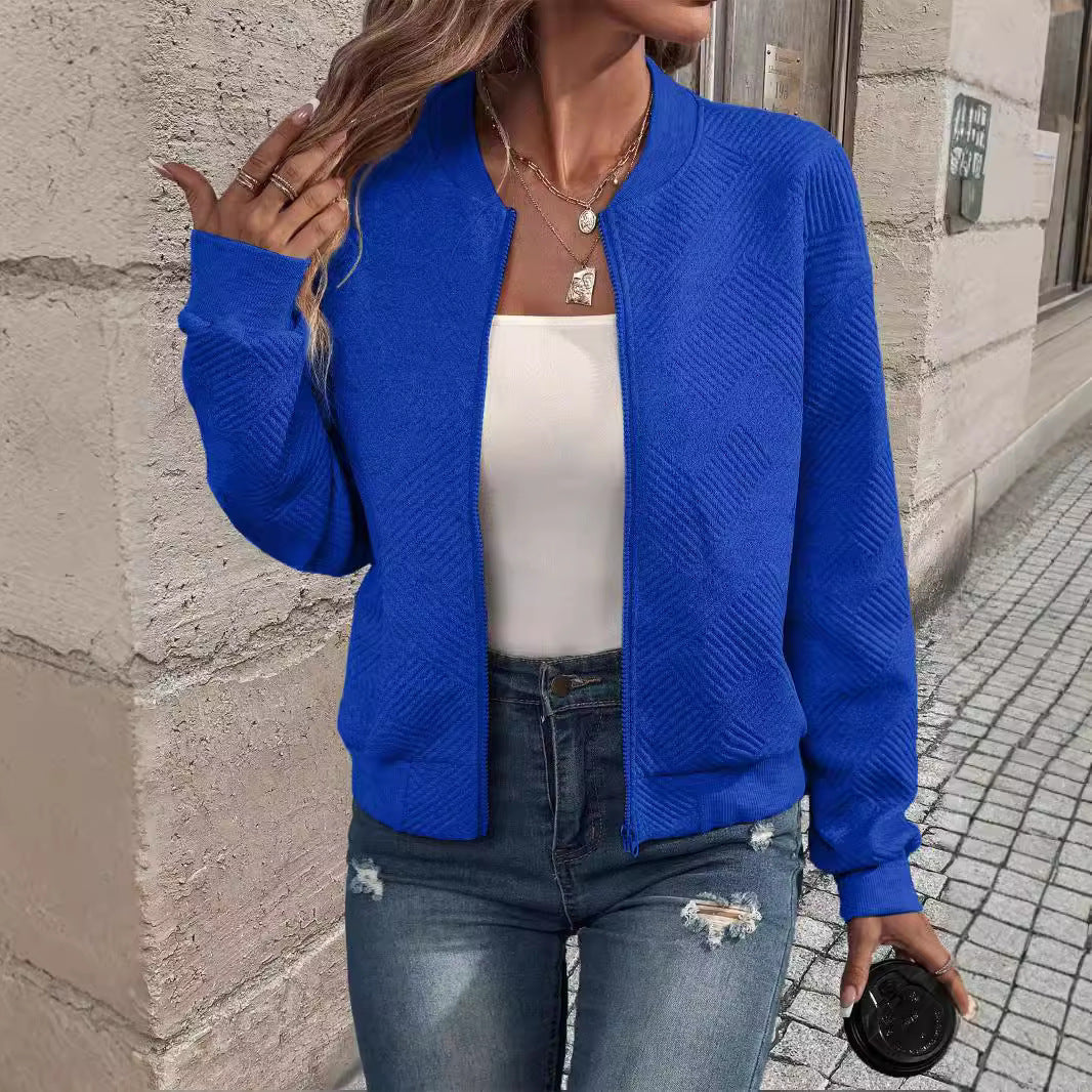 Trendy Effen Bomberjacket met Rits en Openstaande Kraag voor Dames & Plus-size