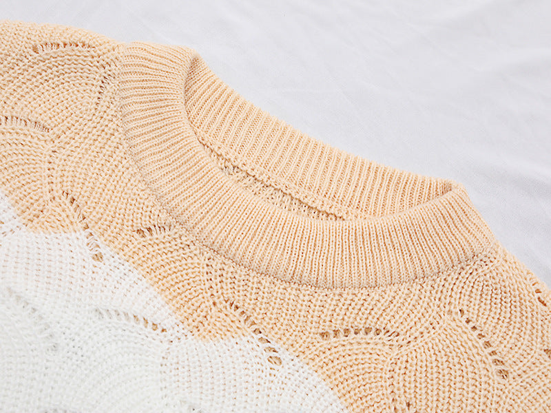 Europese en Amerikaanse Holle Gebreide Trui met Contasterende Kleur en Vleermuismouwen voor Dames & Meiden