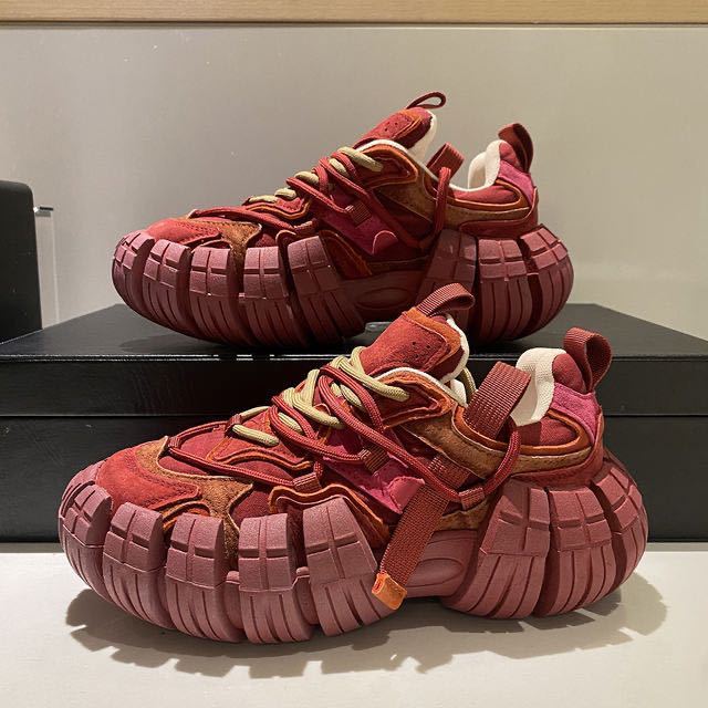 Europese Trendy Chunkey Sneakers van PU-Leer met Bandenprofiel Zool en Vetersluiting voor Heren