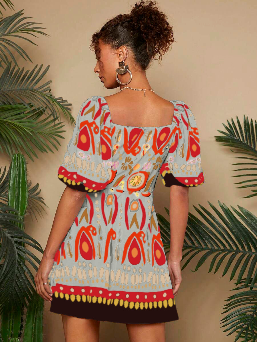 Zomerse Vibrant Mini-jurk met Bubbel Gebreide Textuur voor Dames & Plus-size