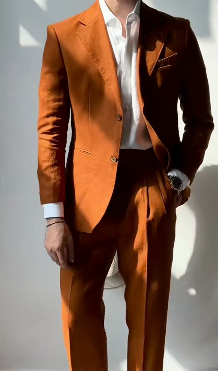 Modieuze Casual Business Effen Kleur Lichtgewicht 2-delige Slim Fit Pak * Colbert & Pantalon met Knoopsluiting * voor Heren