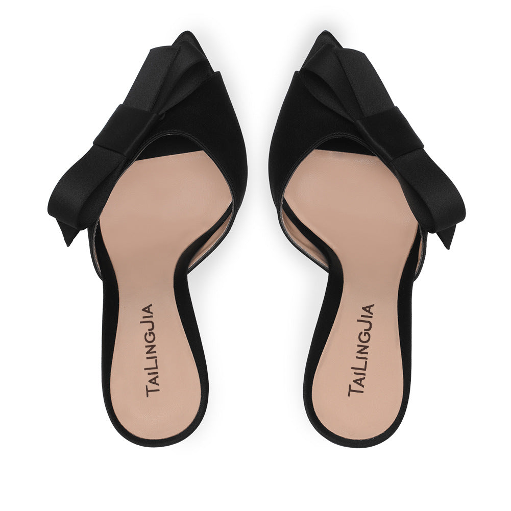 Europese en Amerikaanse Elegante Gamoureus TALINGJIA Effen Kleur Stiletto Sandalen met Open Teen en Strik voor Dames