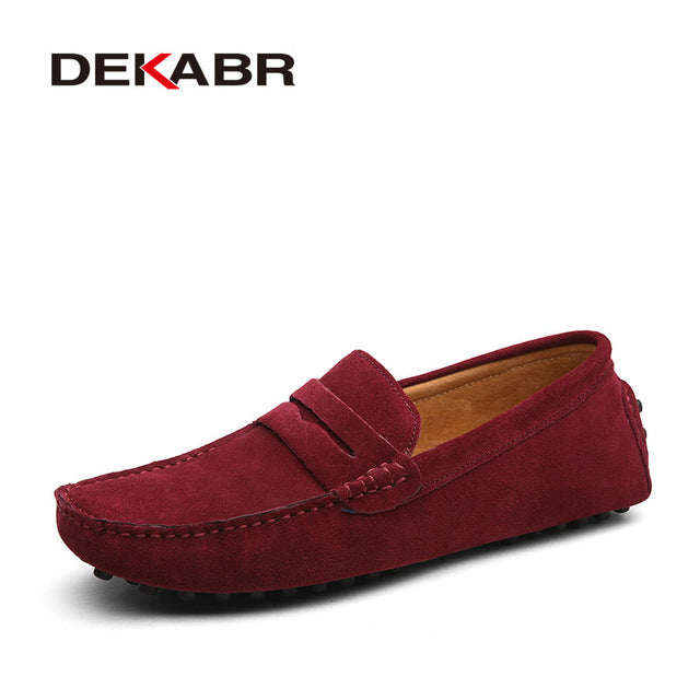 Eenvoudige Comfortabel Effen Kleur Slip- On Mocassins van Echt Leer met Flexibele Platte Rubberzool en Riden Neus  voor Heren, lichtgewicht rijschoenen