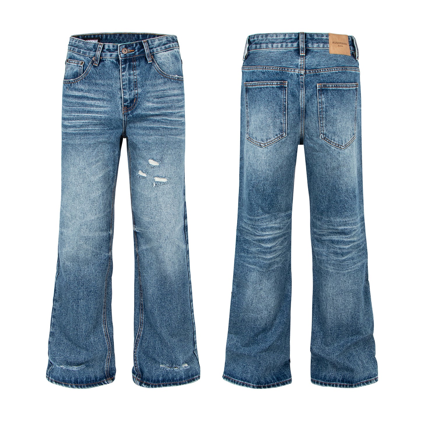 Trendy Modieuze Effen Kleur Casual Vintage Washed Demin Jeans met Hoge Taille Wijde Pijpen voor Unisex