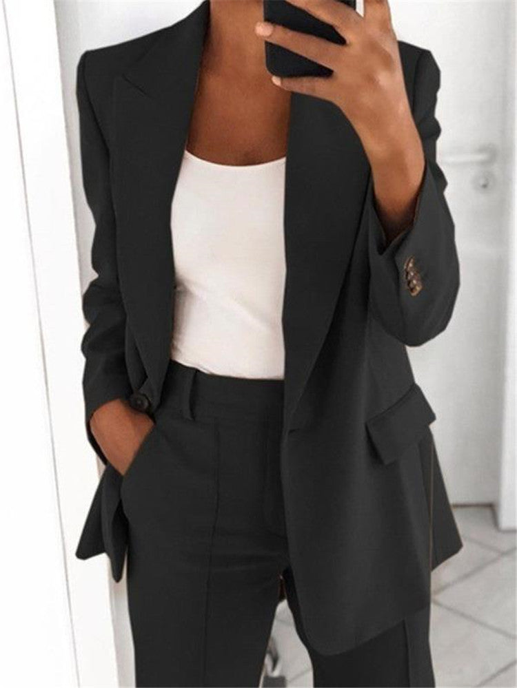 Stijlvolle Fashio Casual Business Effen Kleur Slim Fit 2-delige Pak * Revers Blazer & Pantalon met Enkele Knoopsluiting en Zak * voor Dames/Plus-size & Meiden