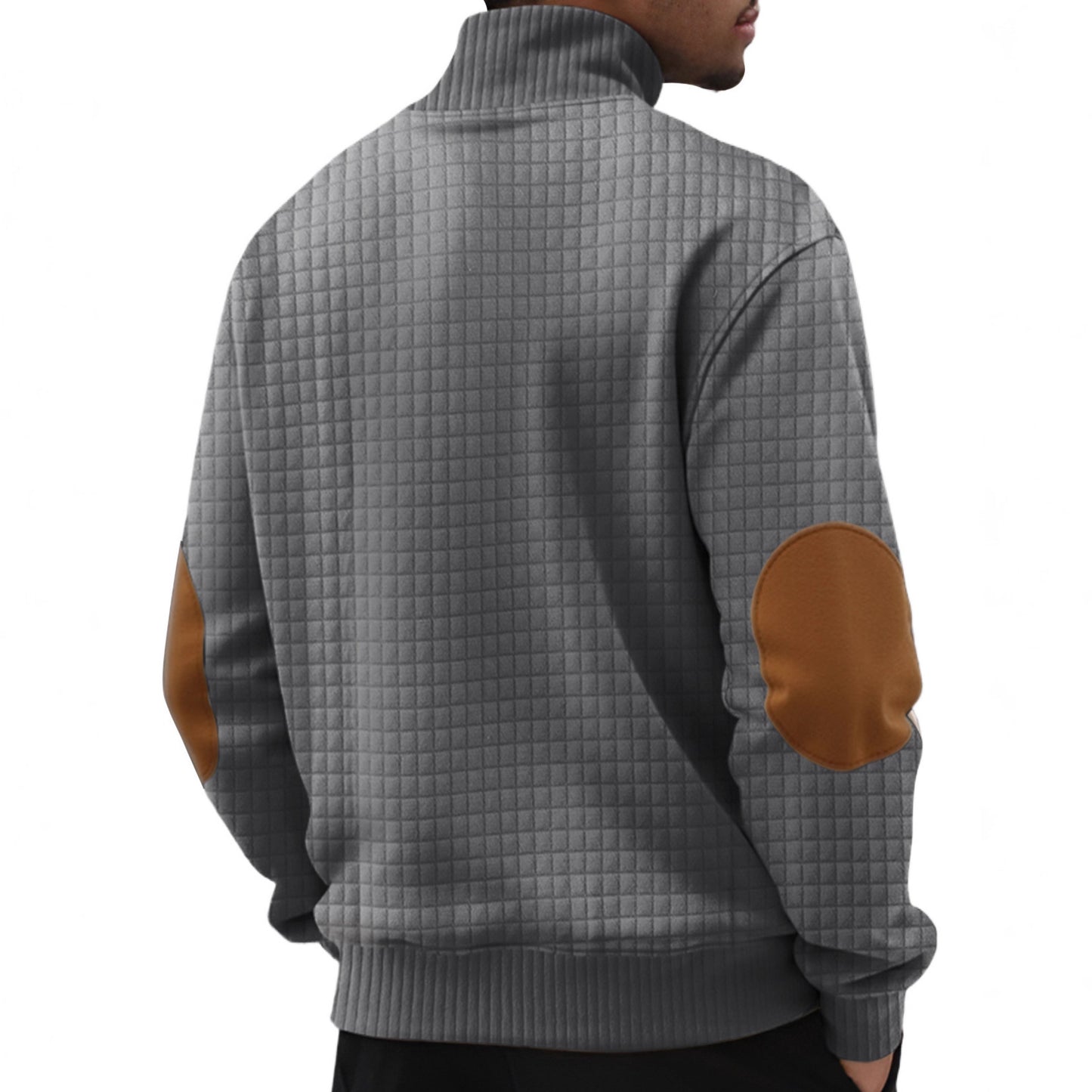 Casual Fashion Jacquard Small Plaid Stand Collar Sport Trui met Patches en Wafelpatroon voor Heren