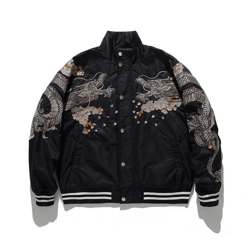 Trendy Casual Effen Kleur Geborduurde Jas met Opstaande Kraag en Ritssluiting voor Heren & Jongens