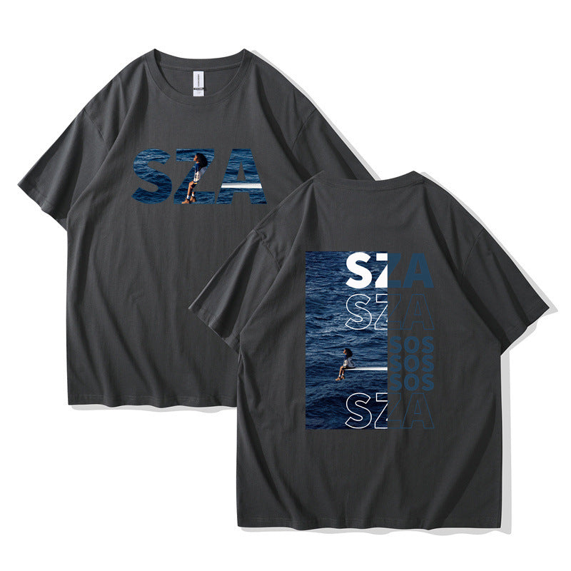 Trendy Eenvoudige Effen Kleur Casual Vintage Ronde Hals T-shirt met Grafische-print en Korte Mouwen voor UInisex