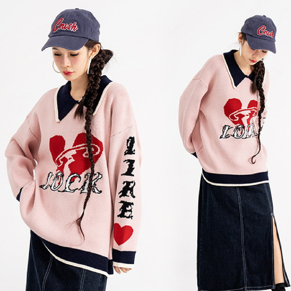 Amerikaanse Love Lapel Trui voor Unisex