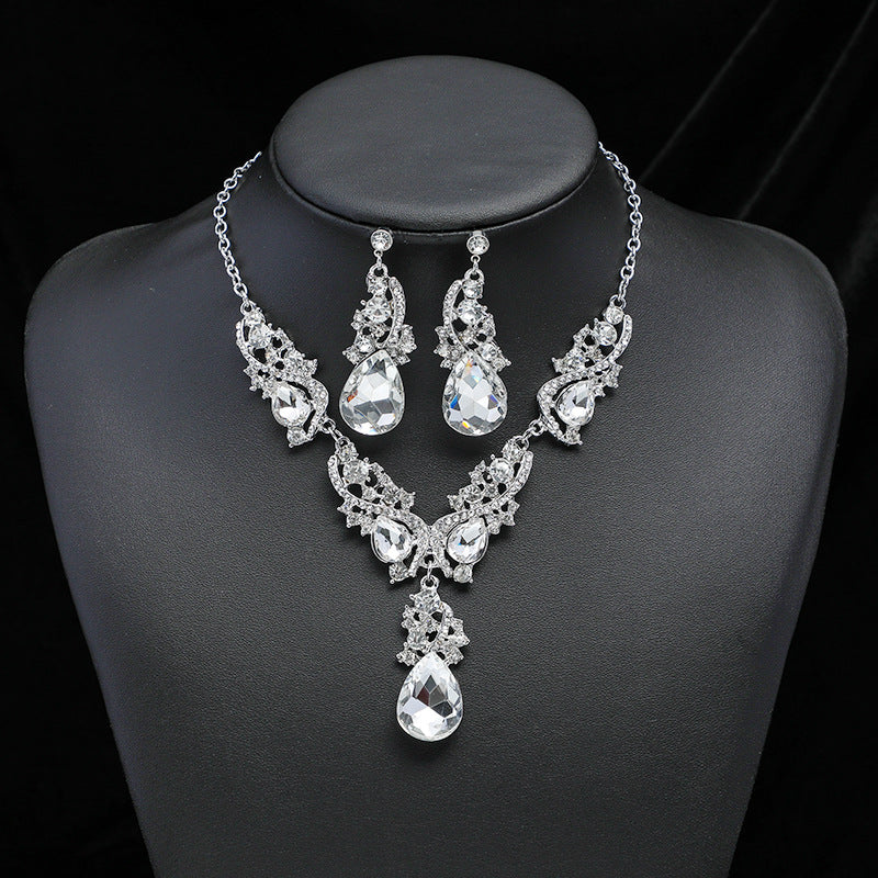 Stijlvolle Peacock Sieradenset Elegante Vergulde Retro Halsketting & Oorbellen van Legering met Kristallen Waterdruppelvorm en Strass-steentjes voor Dames