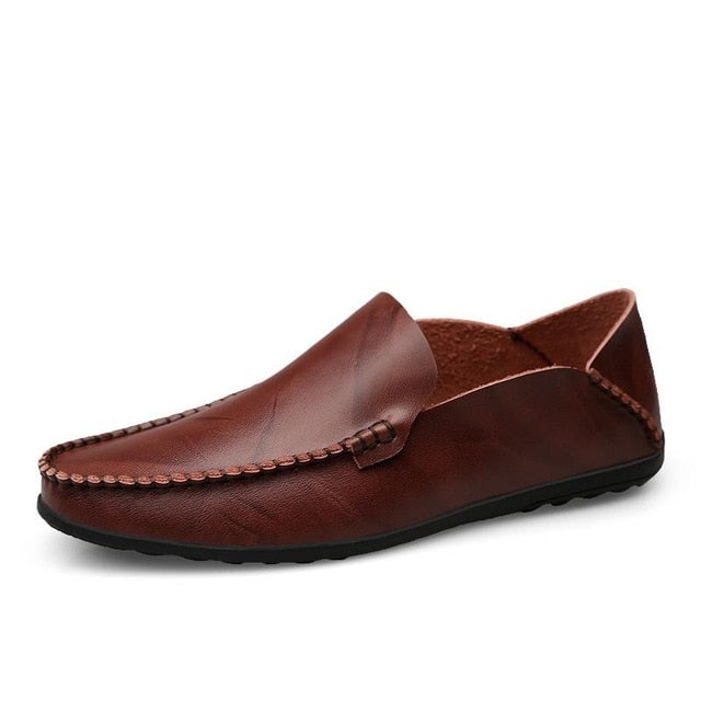 Elegante Unieke ltailaanse Casual Effen Kleur Designer Ronde Neus Loafer van Echt Splitleer met Antislip en Platte Rubberzool voor Heren