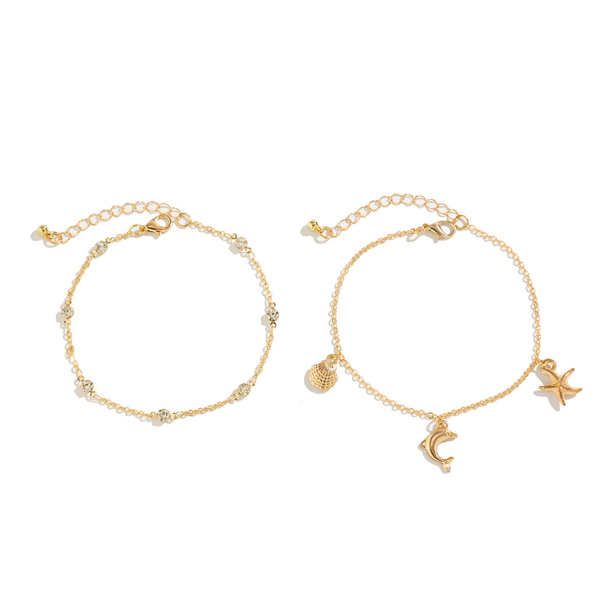 Strandstijl Elegante Metalen Strass-steentjes Enkelbandje met Diverse Bedeltjes/ Imitatie Parels