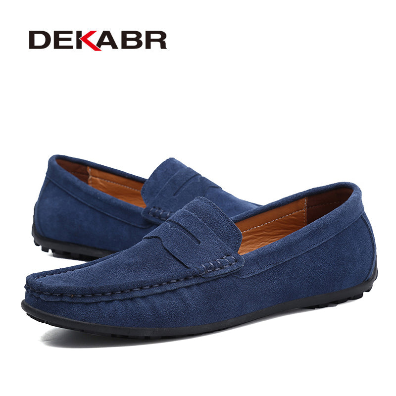 Eenvoudige Comfortabel Effen Kleur Slip- On Mocassins van Echt Leer met Flexibele Platte Rubberzool en Riden Neus  voor Heren, lichtgewicht rijschoenen