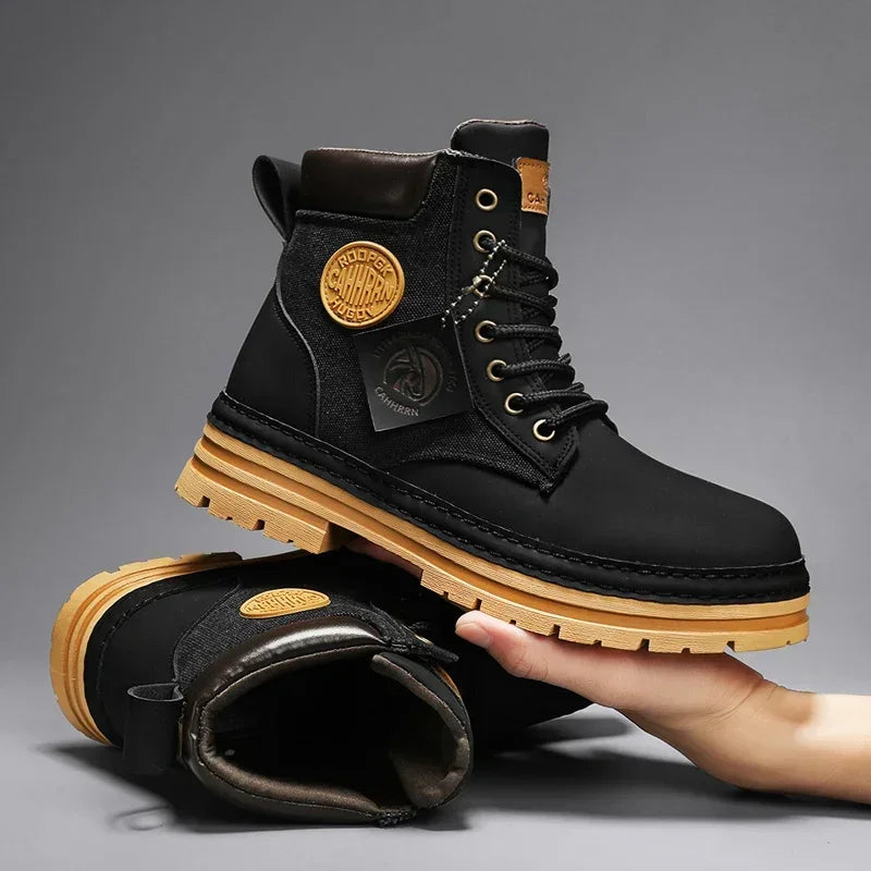 Stijlvolle Casual Business Effen Kleur Outdoor Hoge Workboots van PU-Leer met Patchwork en Dikke Zool