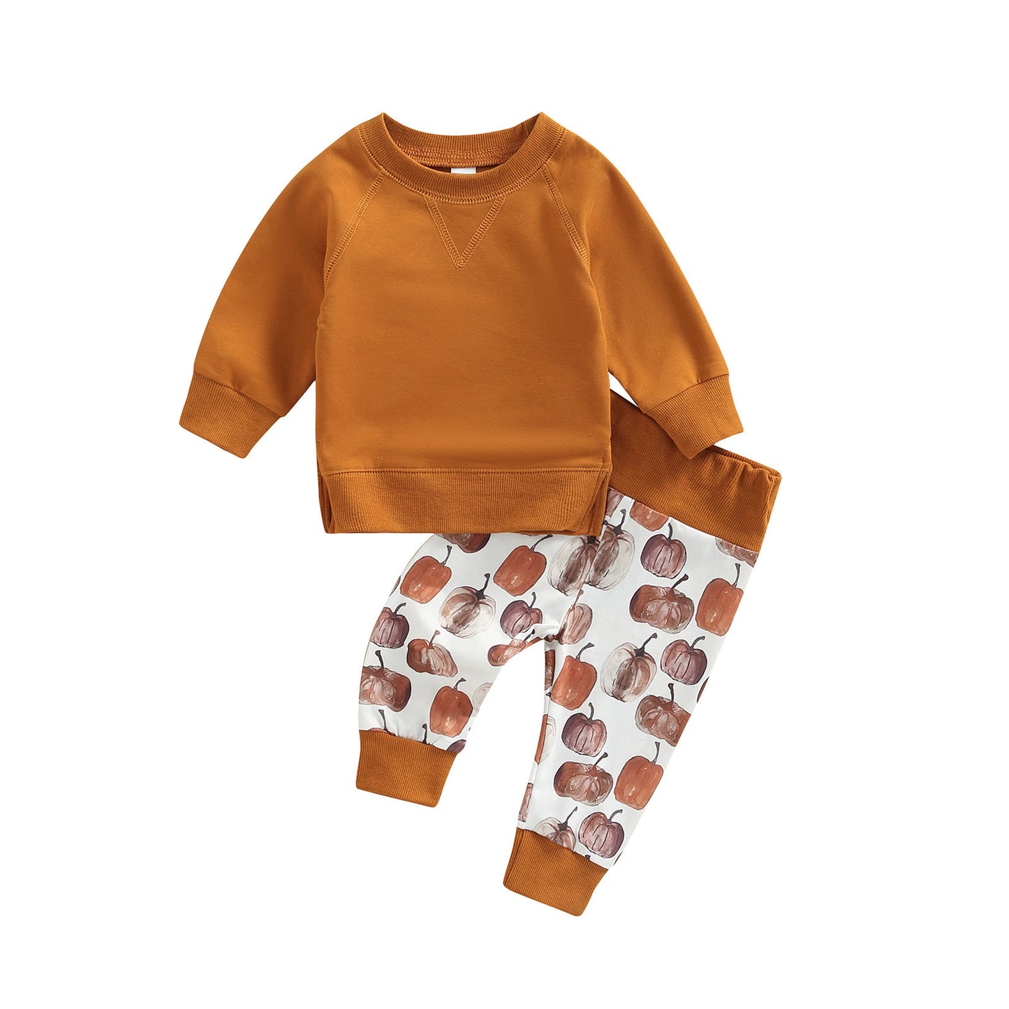 Europese en Amerikaanse Halloween Stijl 2-delige Kinderset Pompoen Kleur Sweatshirt & Pompoen Print Broek voor Baby's/ Peuters