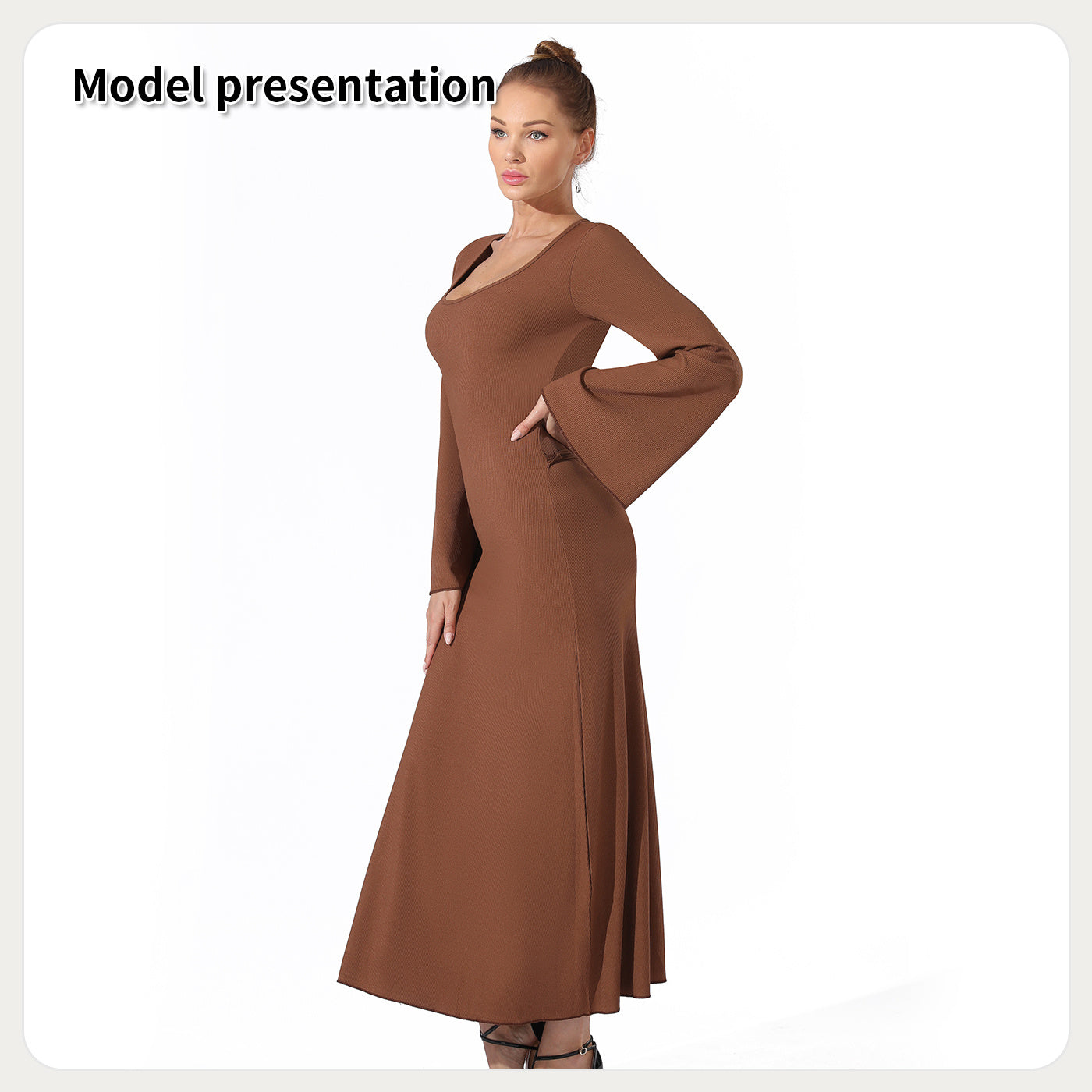 Casual Eenvoudige Effen Kleur Business/ Event Maxi Jurk met Lange Mouwen voor Dames & Plus-size