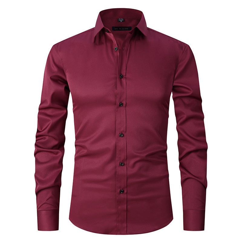 Casual/Business Slim-fit Stretch Overhemd met Lange Mouwen en Knoopsluiting voor Heren