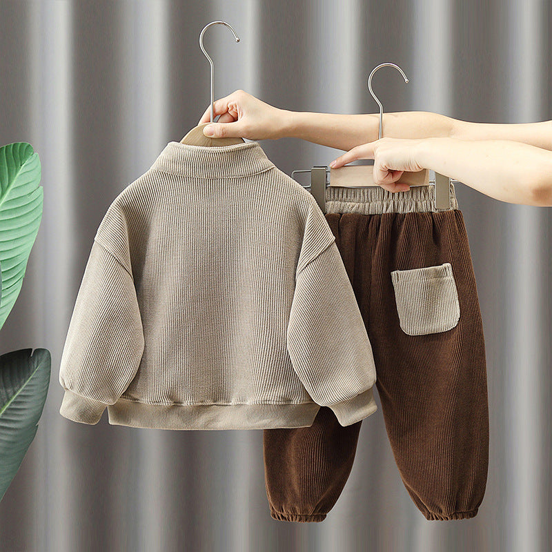 2-delige Kinderpak Sweatshirt met Rits en Letterprint & Broek voor Jongens