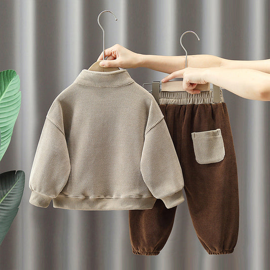 2-delige Kinderpak Sweatshirt met Rits en Letterprint & Broek voor Jongens