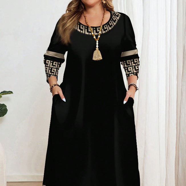 Elegante Comfortabele Contrasterende Jurk met Ronde Hals en Korte/ Lange Mouwen voor Dames & Plus-size