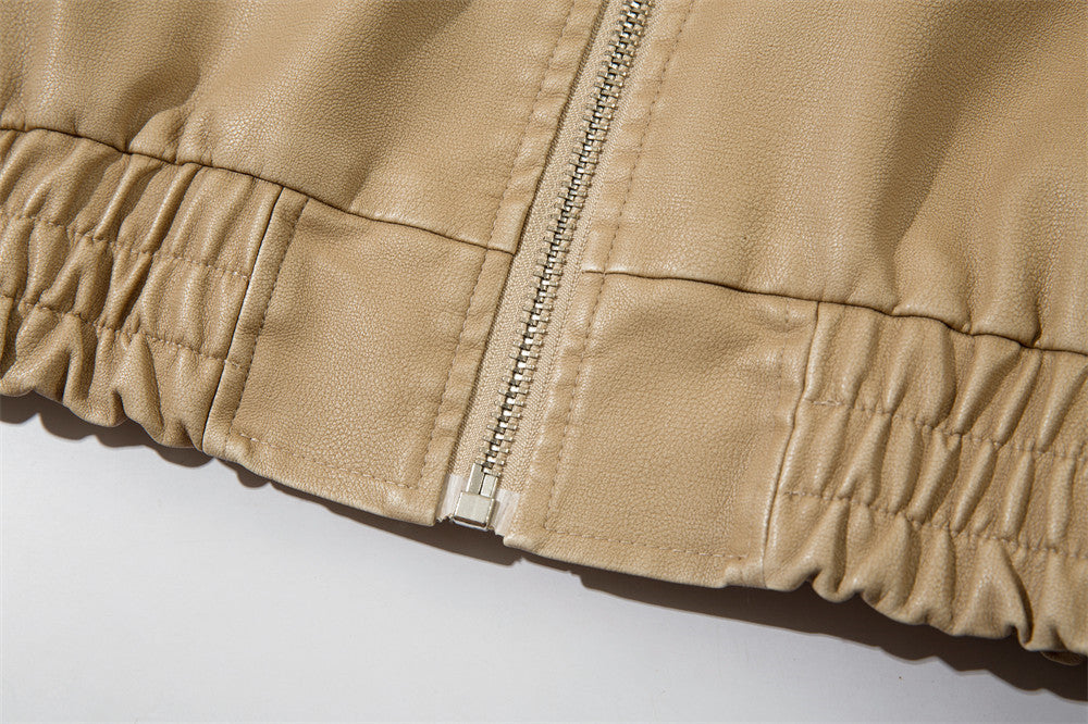 Trendy Losse Jacket van PU-Leer en Geborduurde Letters voor Heren