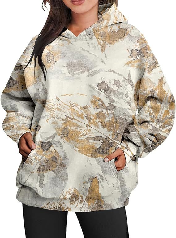 Dames Camouflage Hoodie Maple Leaf Print Oversized