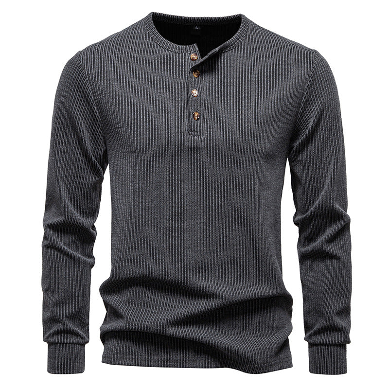Modieuze Casual Gestreepte Henley Slim Fit Ronde Hals T-shirt met Halve Knoopsluiting en Lange Mouwen voor Heren & Jongens