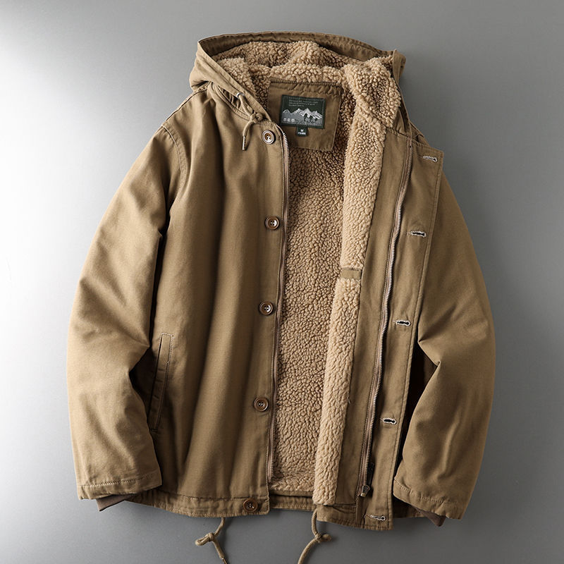 Fashion Dikke Winterjas van Lamswol met Capuchon en Ritssluiting voor Heren