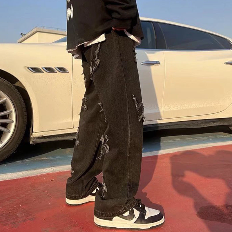 High Street Amerikaanse stijl Hip Hop Jeans met Patch en Wijde Pijpen voor Heren / Jongens & Heren Plus-size